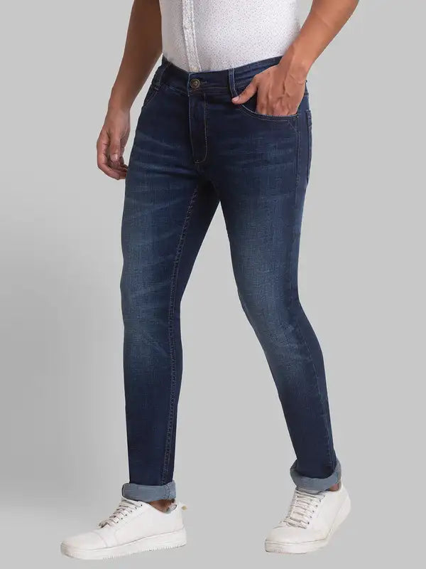 Men Slim Tapered Fit Blue Jeans