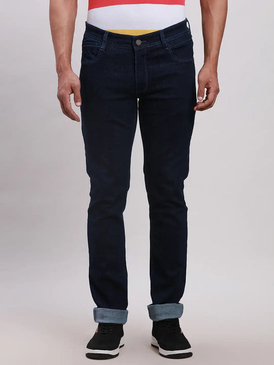 Men Blue Skinny Fit Jacquard Cotton Blend Jeans