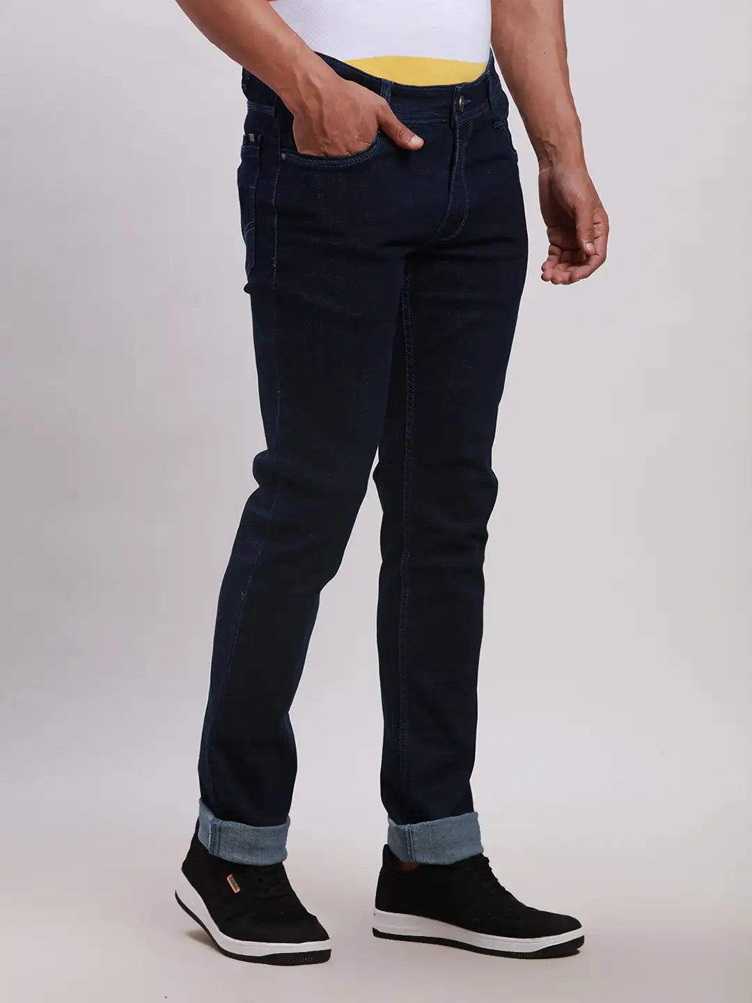 Men Blue Skinny Fit Jacquard Cotton Blend Jeans