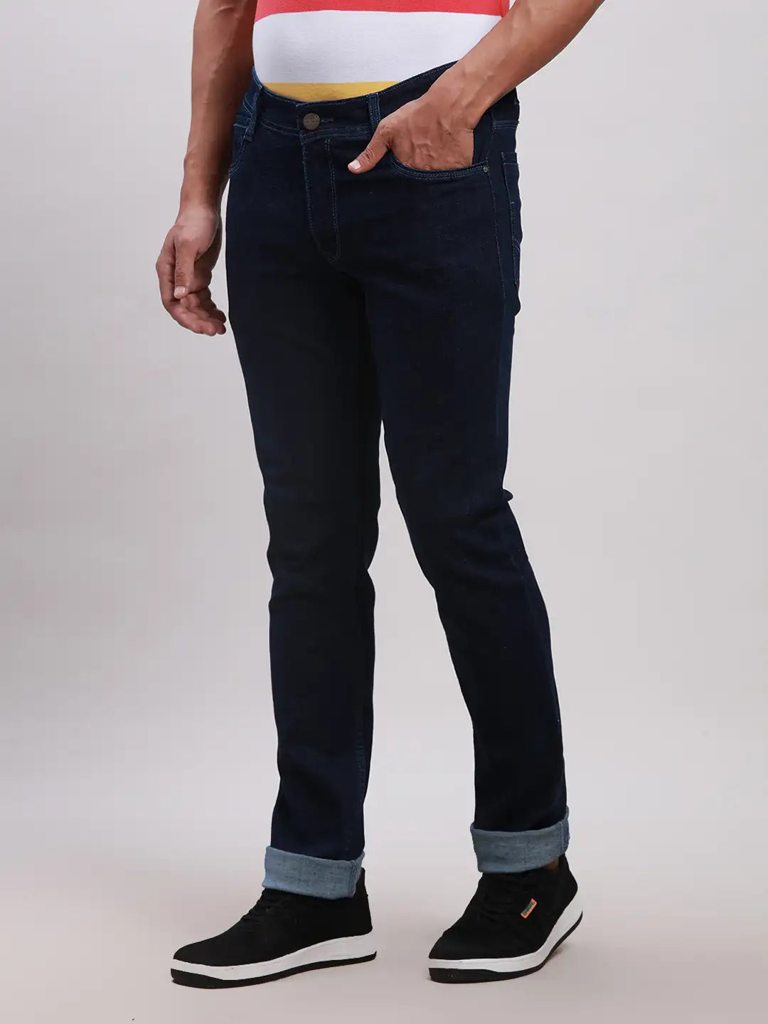 Men Blue Skinny Fit Jacquard Cotton Blend Jeans