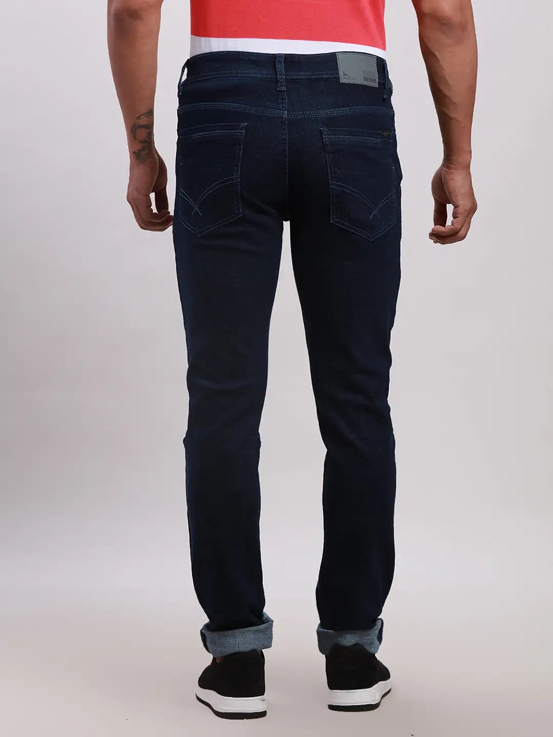 Men Blue Skinny Fit Jacquard Cotton Blend Jeans