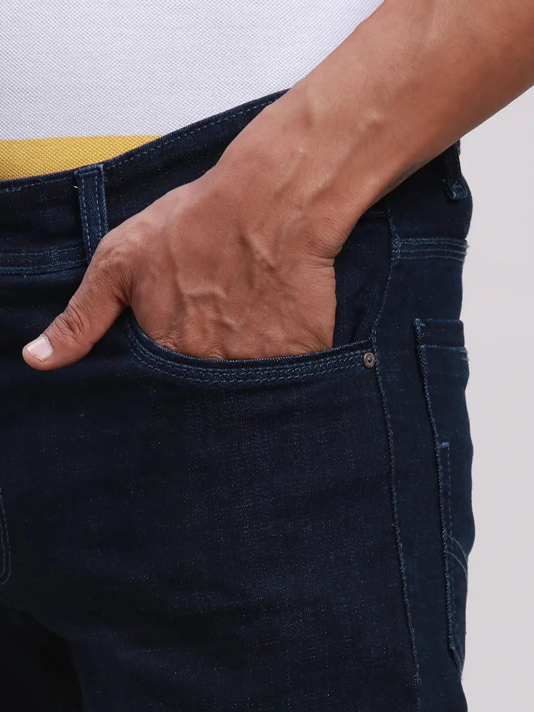 Men Blue Skinny Fit Jacquard Cotton Blend Jeans