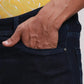 Men Blue Slim Tapered Fit Jacquard Cotton Blend Jeans