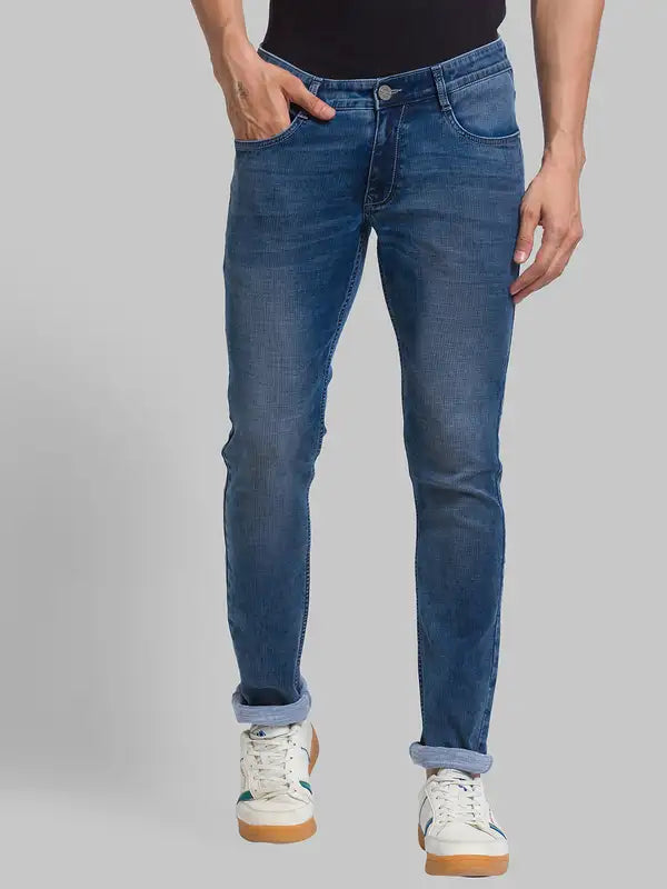 Men Slim Tapered Fit Blue Jeans