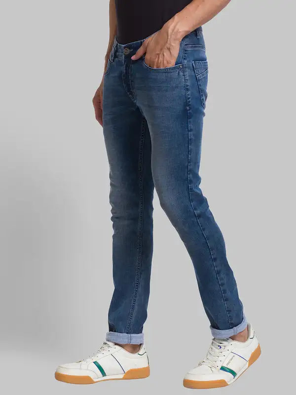 Men Slim Tapered Fit Blue Jeans