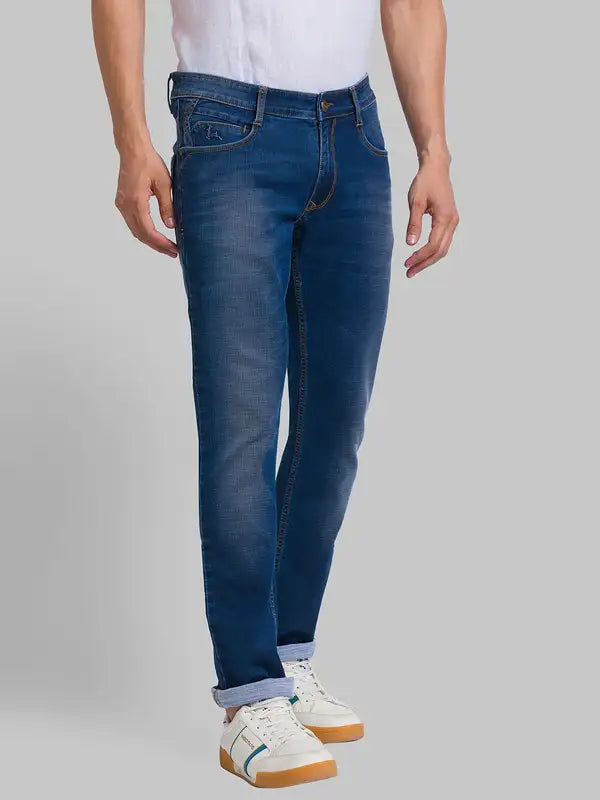 Men Slim Tapered Fit Blue Jeans