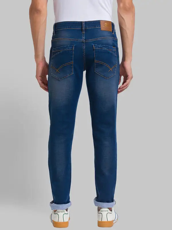 Men Slim Tapered Fit Blue Jeans