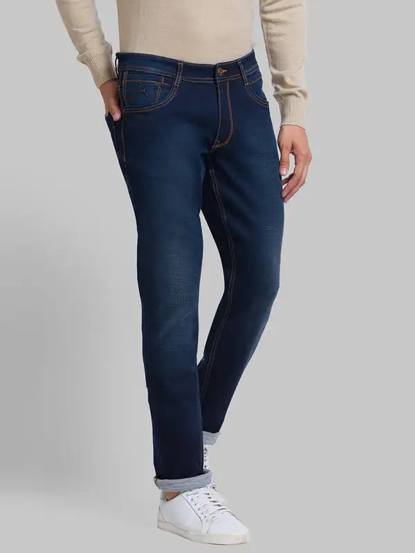 Men Slim Tapered Fit Blue Jeans