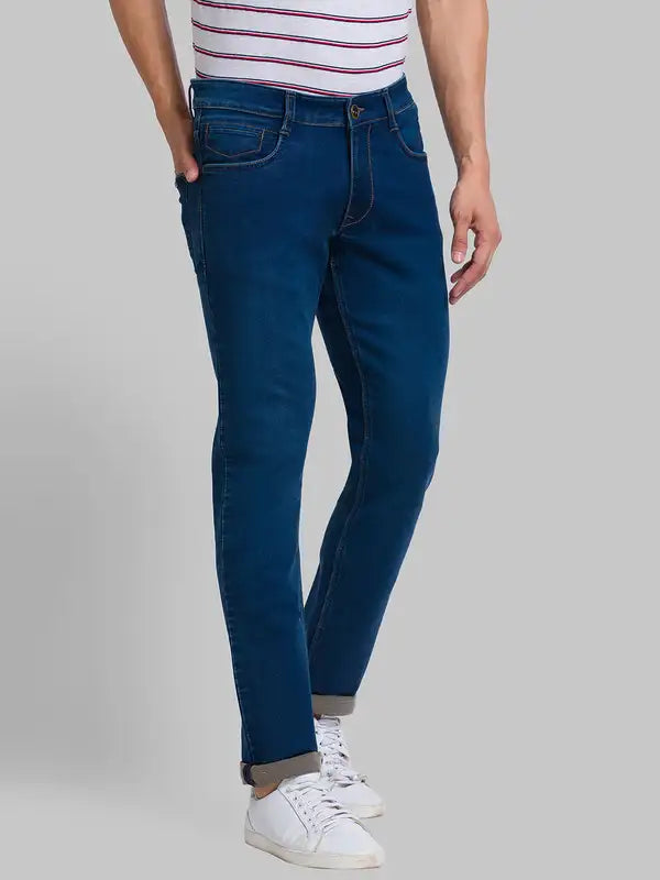 Men Slim Tapered Fit Blue Jeans