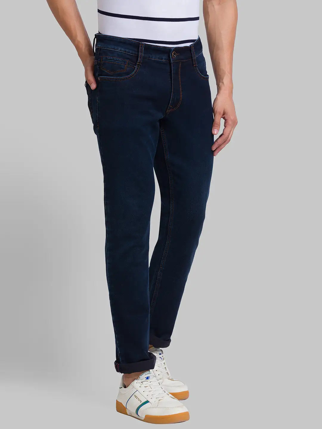Men Blue Slim Tapered Fit Twill Cotton Blend   Jeans