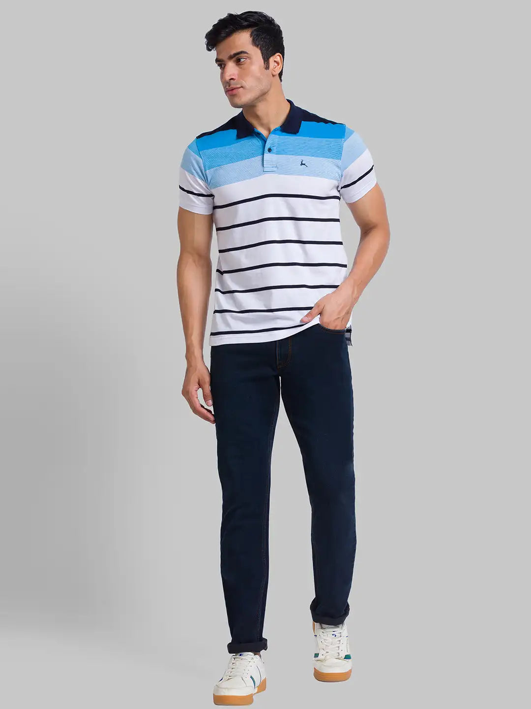 Men Blue Slim Tapered Fit Twill Cotton Blend   Jeans