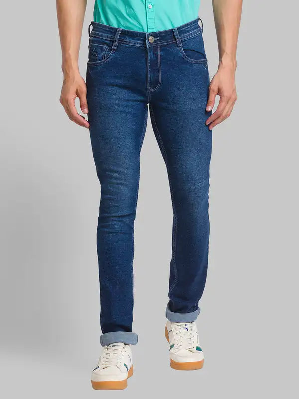 Men Slim Tapered Fit Blue Jeans