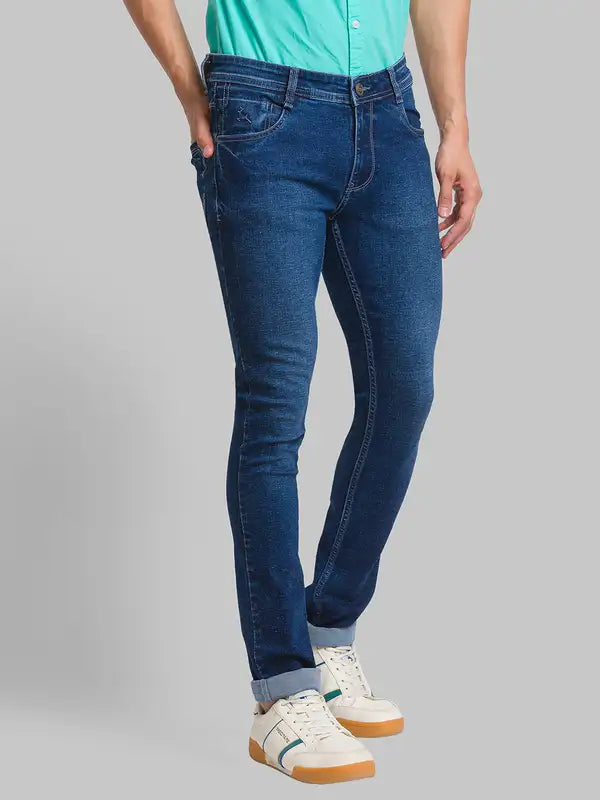 Men Slim Tapered Fit Blue Jeans