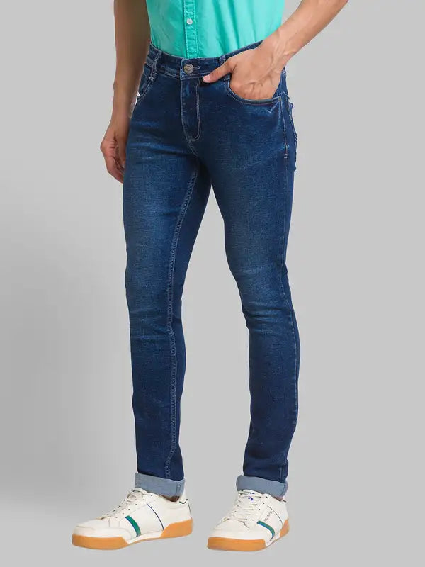 Men Slim Tapered Fit Blue Jeans