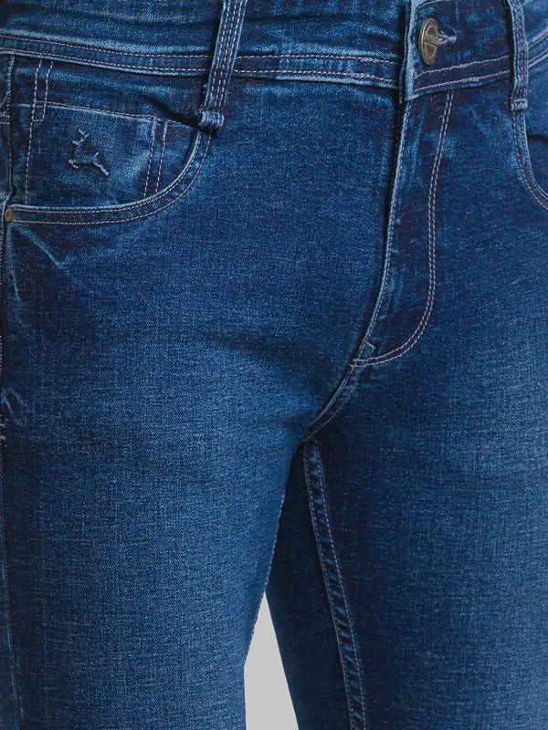 Men Slim Tapered Fit Blue Jeans
