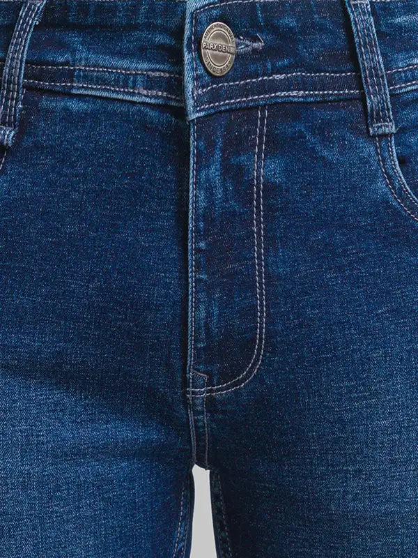 Men Slim Tapered Fit Blue Jeans