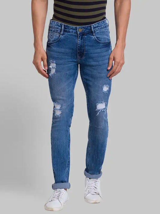 Men Slim Tapered Fit Blue Jeans