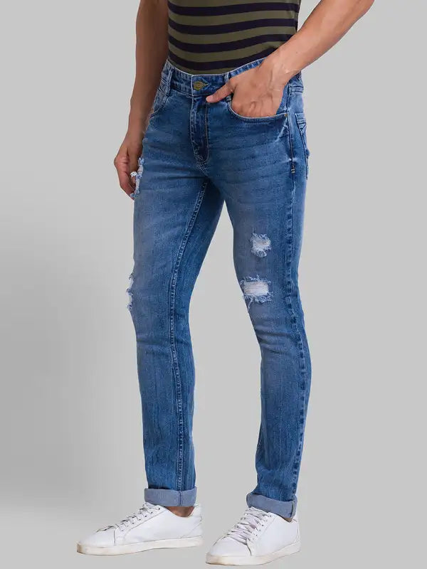 Men Slim Tapered Fit Blue Jeans