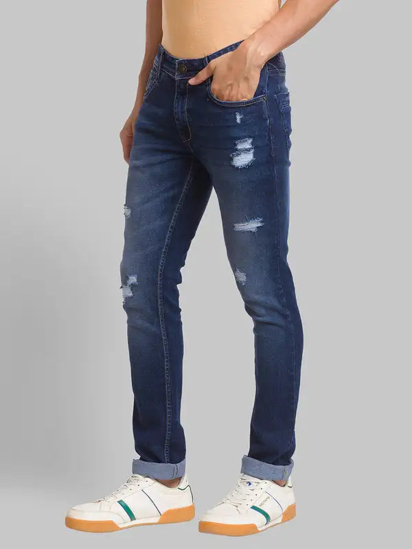 Men Skinny Cropped Fit Blue Jeans