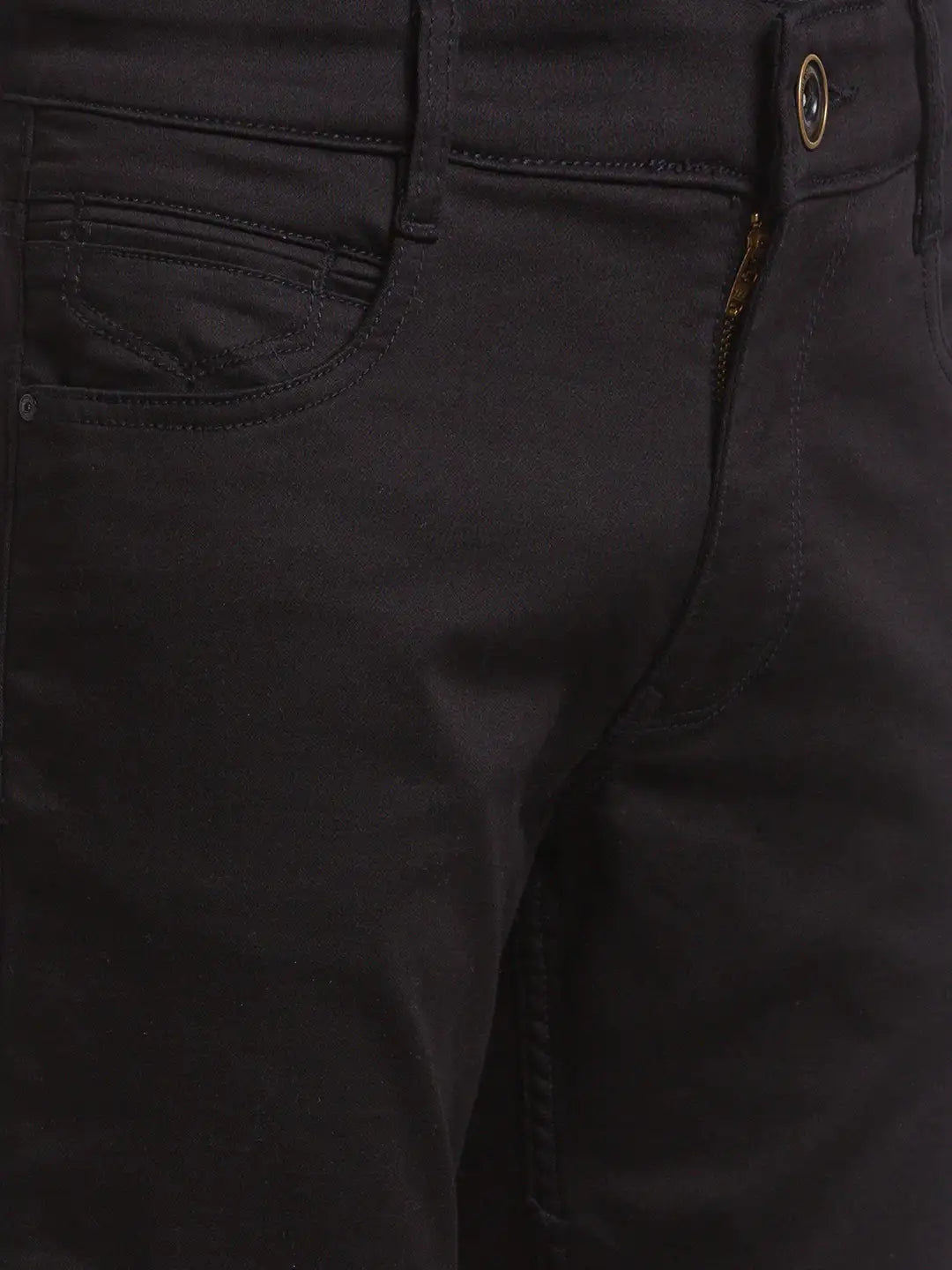 Men Black Low Rise Tapered Fit Twill Cotton Blend Jeans