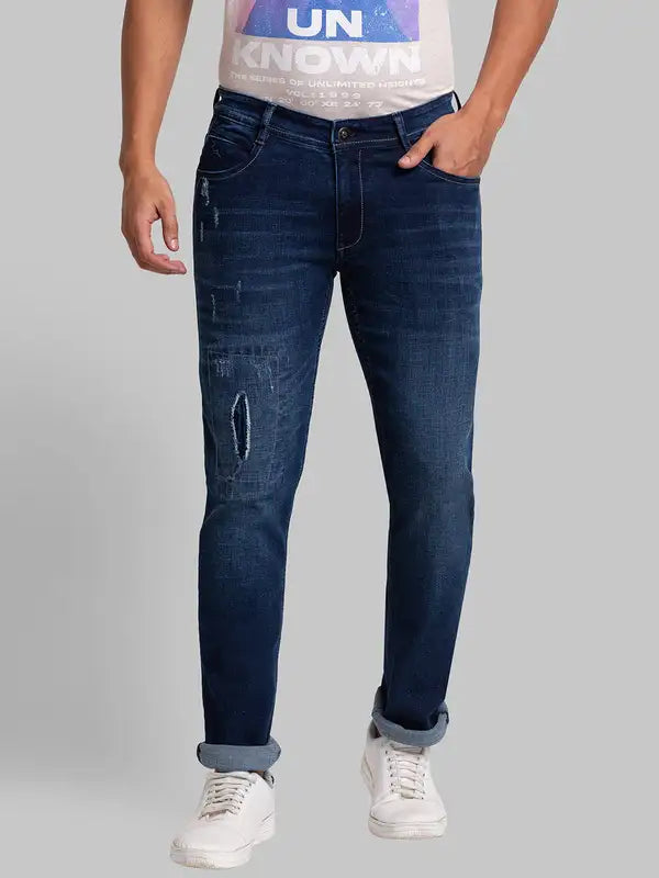 Men Slim Tapered Fit Blue Jeans
