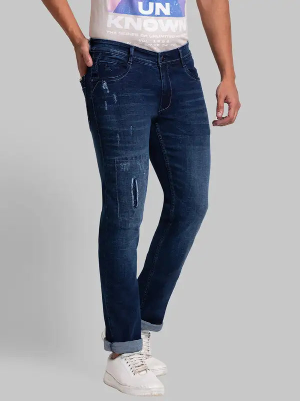 Men Slim Tapered Fit Blue Jeans