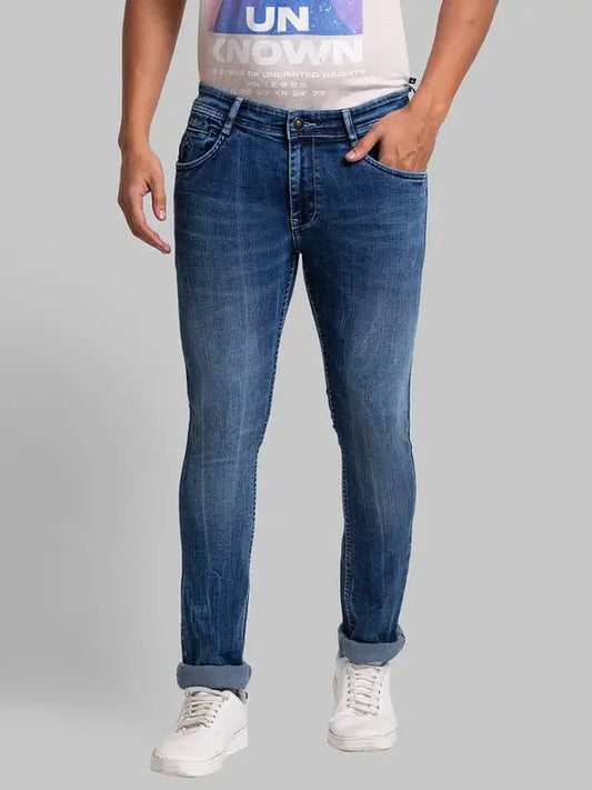Men Slim Tapered Fit Blue Jeans