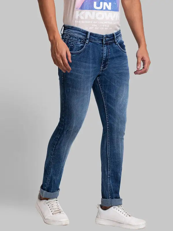 Men Slim Tapered Fit Blue Jeans
