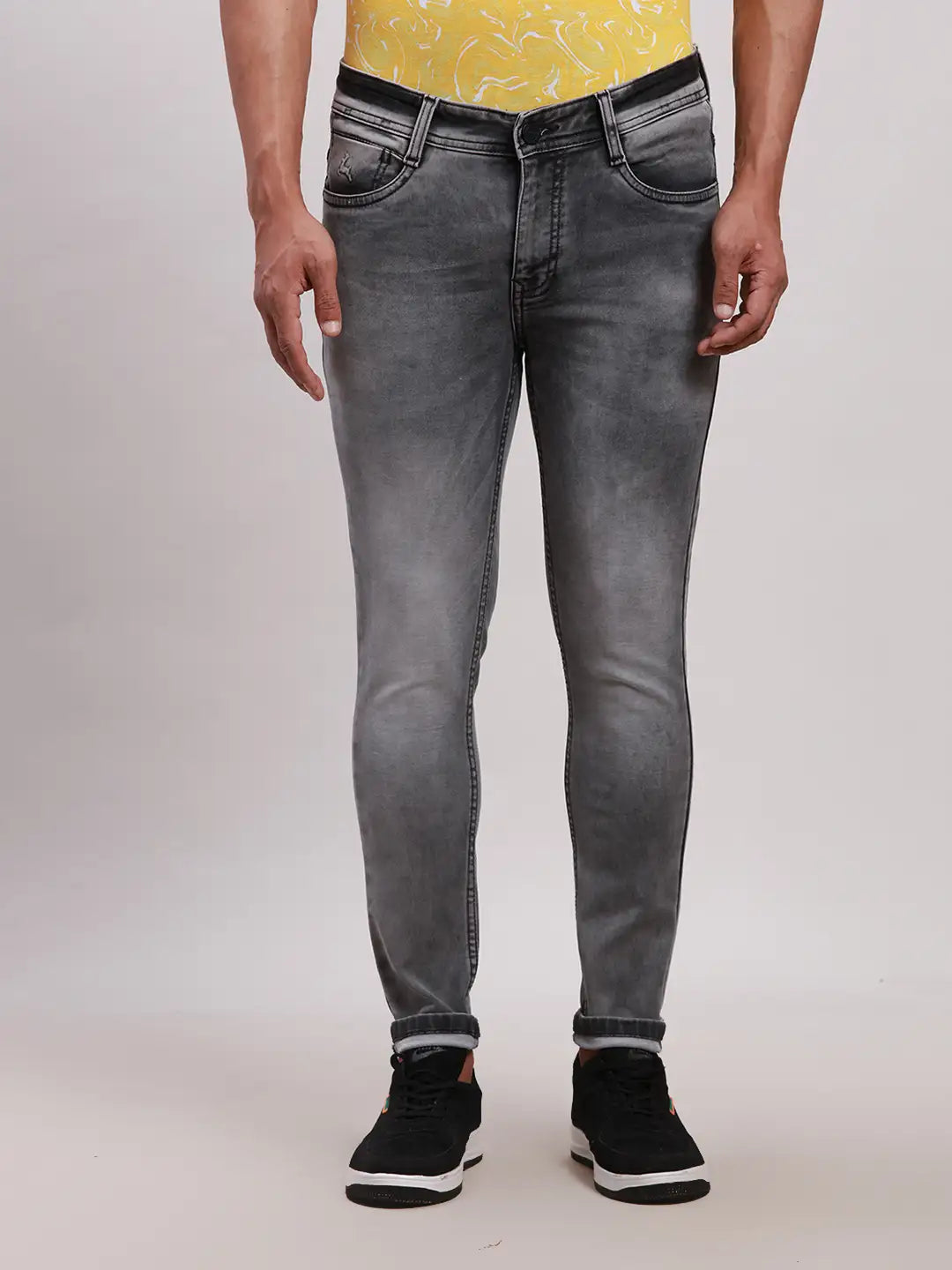 Men Blue Slim Tapered Fit Plain Cotton Blend Jeans