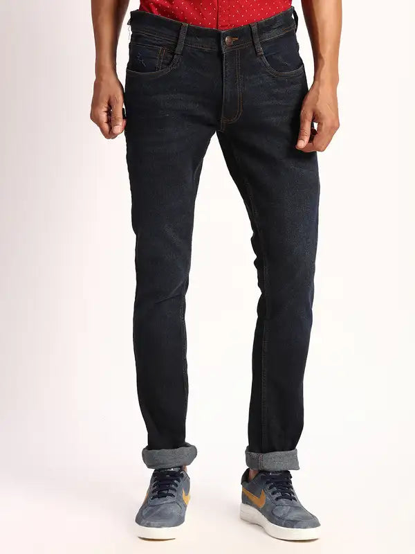 Men Slim Tapered Fit Blue Jeans