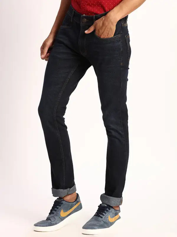 Men Slim Tapered Fit Blue Jeans