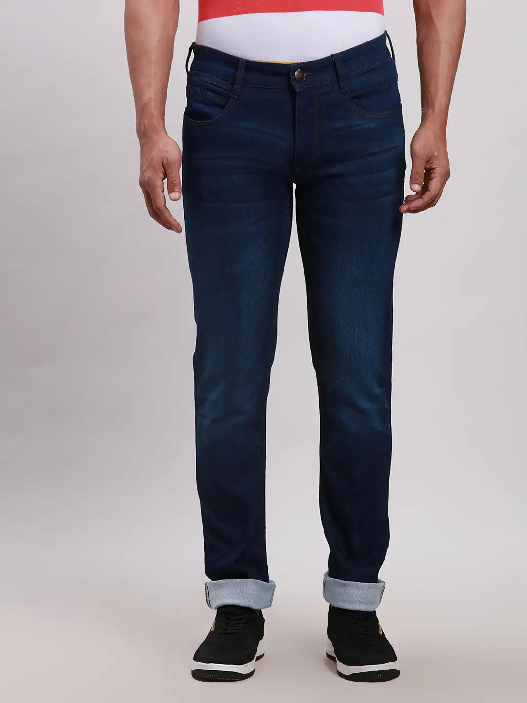 Parx Men Blue Plain Slim Tapered Fit Cotton Blend Jeans