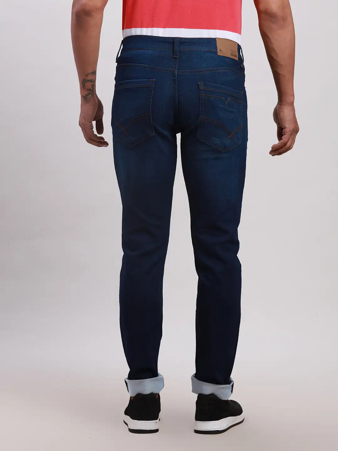 Parx Men Blue Plain Slim Tapered Fit Cotton Blend Jeans