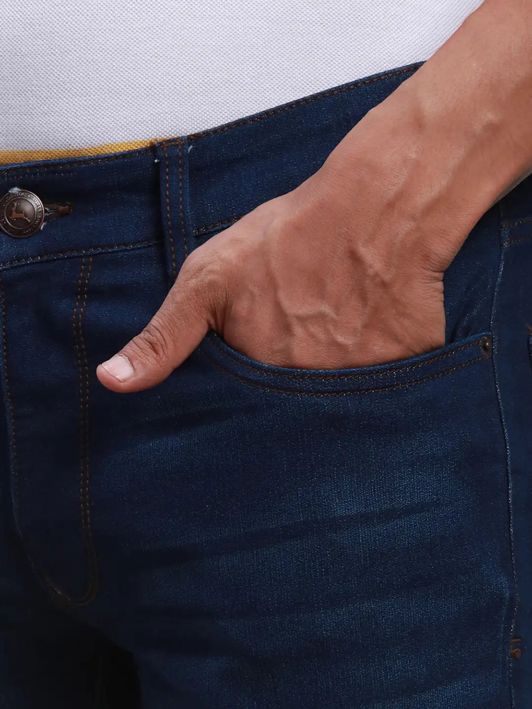 Parx Men Blue Plain Slim Tapered Fit Cotton Blend Jeans