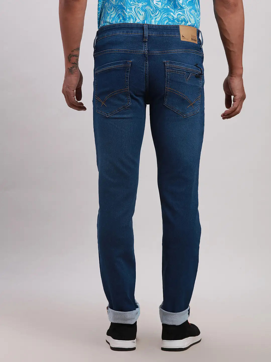 Men Blue Slim Tapered Fit Plain Cotton Blend Jeans