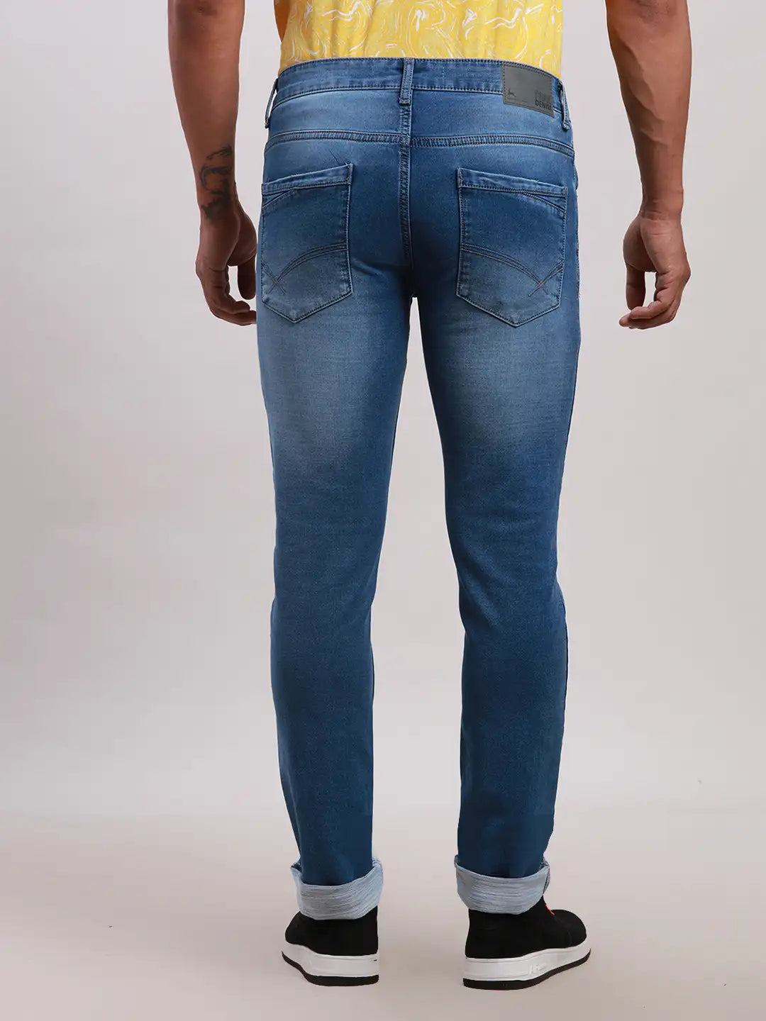 Men Blue Slim Tapered Fit Plain Cotton Blend Jeans