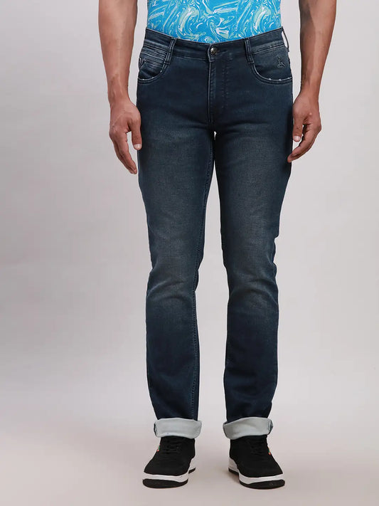 Parx Men Blue Plain Skinny Fit Cotton Blend Jeans