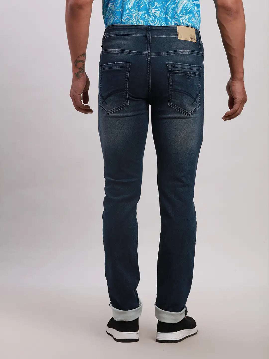 Parx Men Blue Plain Skinny Fit Cotton Blend Jeans