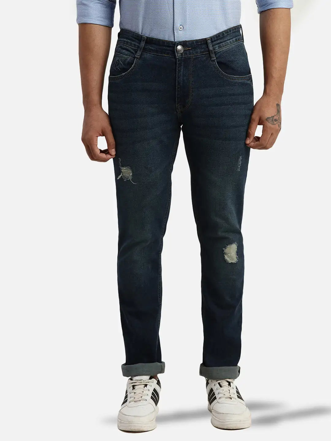 Men Slim Tapered Fit Blue Jeans