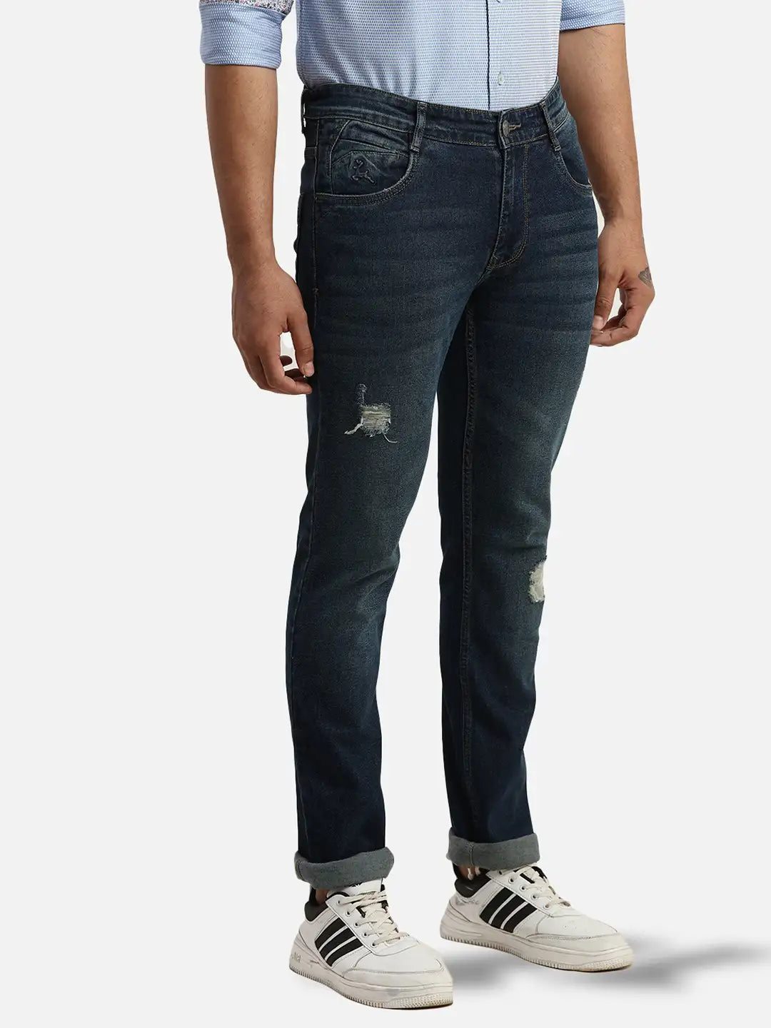 Men Slim Tapered Fit Blue Jeans