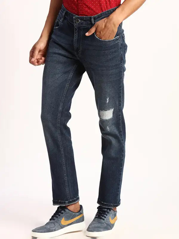 Men Slim Tapered Fit Blue Jeans