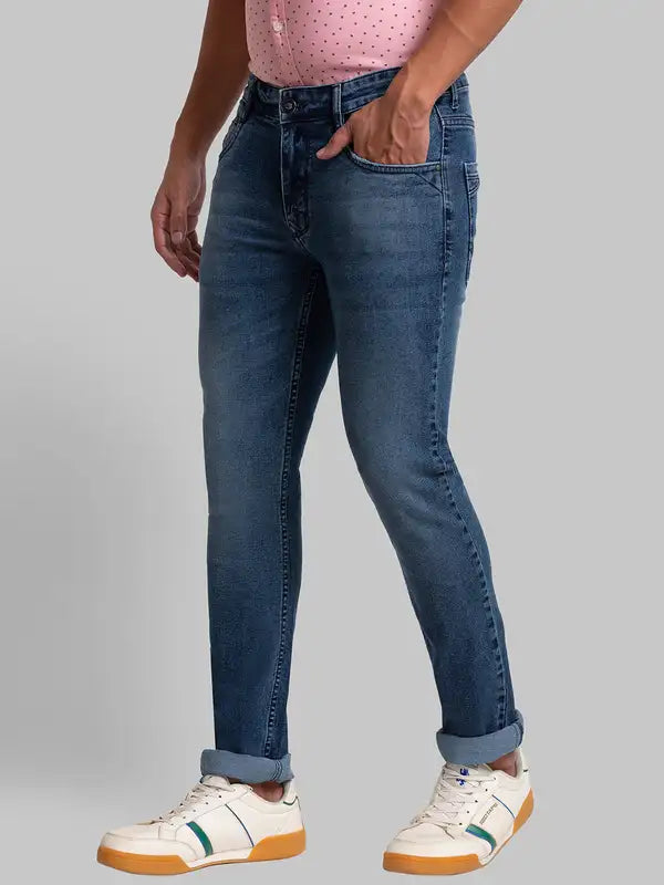 Men Slim Tapered Fit Blue Jeans