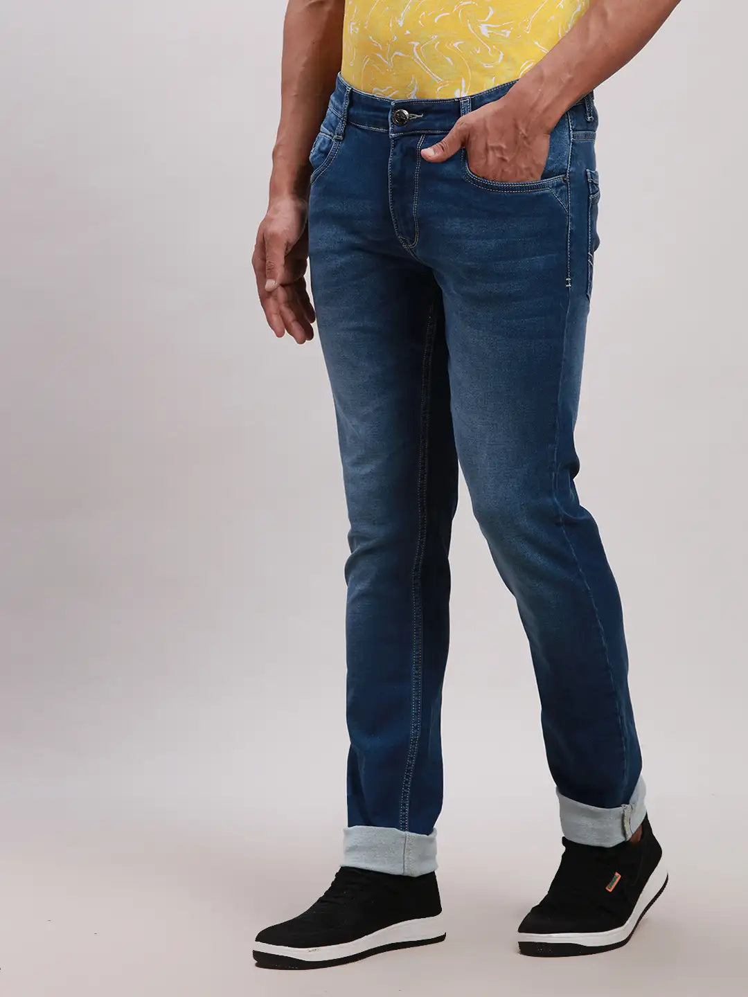 Men Blue Skinny Fit Plain Cotton Blend Jeans