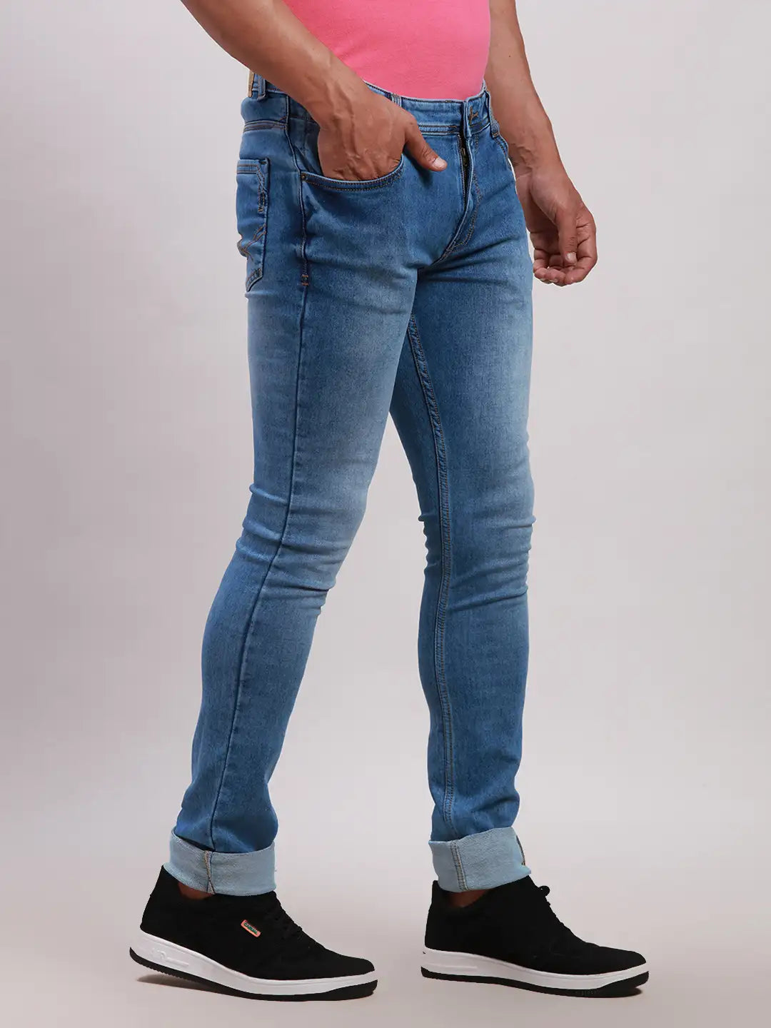 Men Blue Slim Tapered Fit Plain Cotton Blend Jeans
