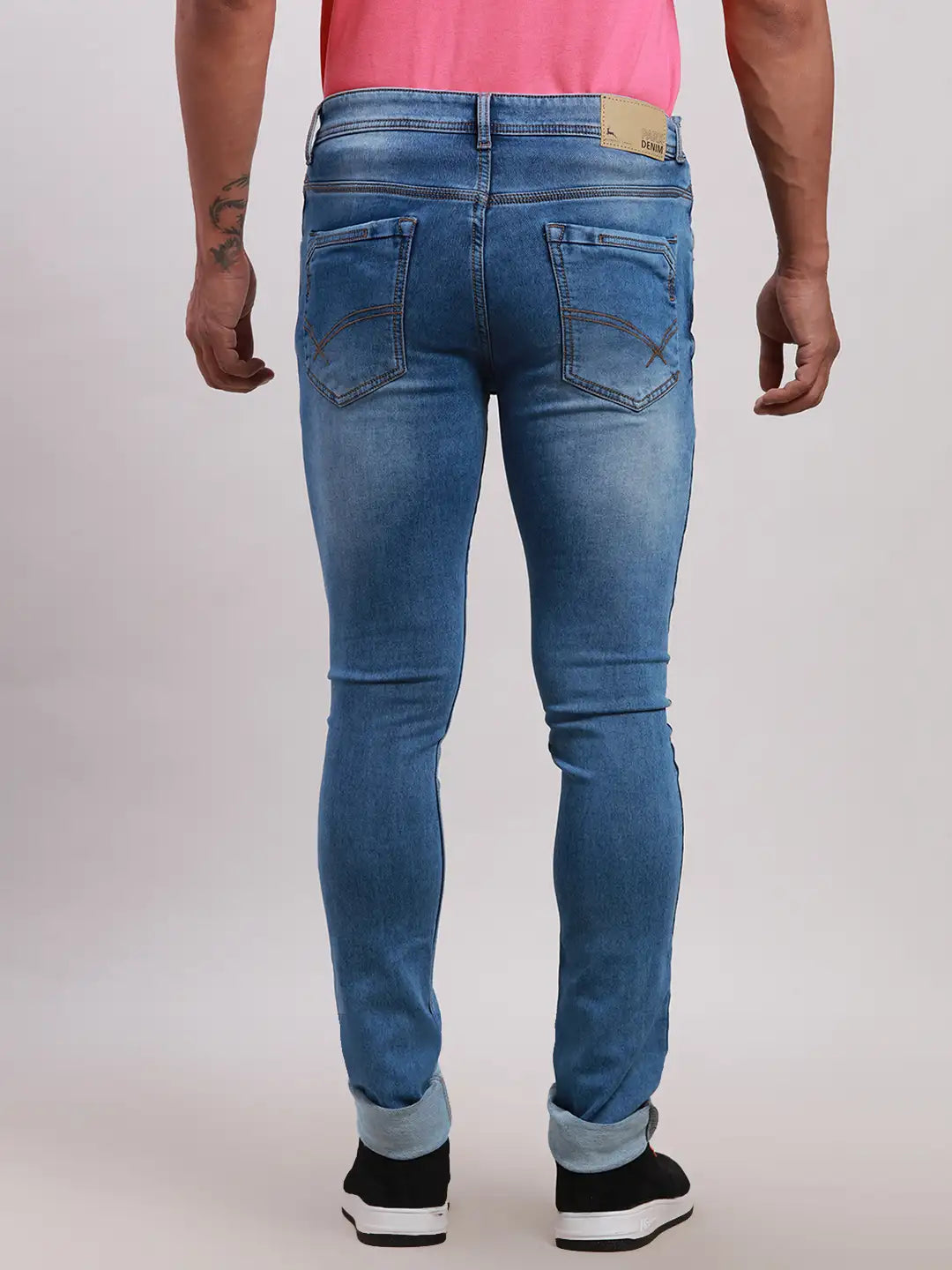 Men Blue Slim Tapered Fit Plain Cotton Blend Jeans