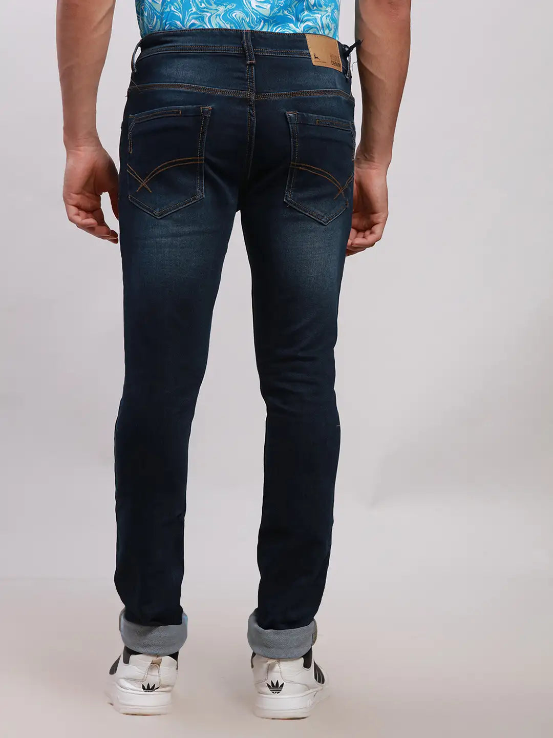 Parx Men Blue Plain Slim Tapered Fit Cotton Blend Jeans