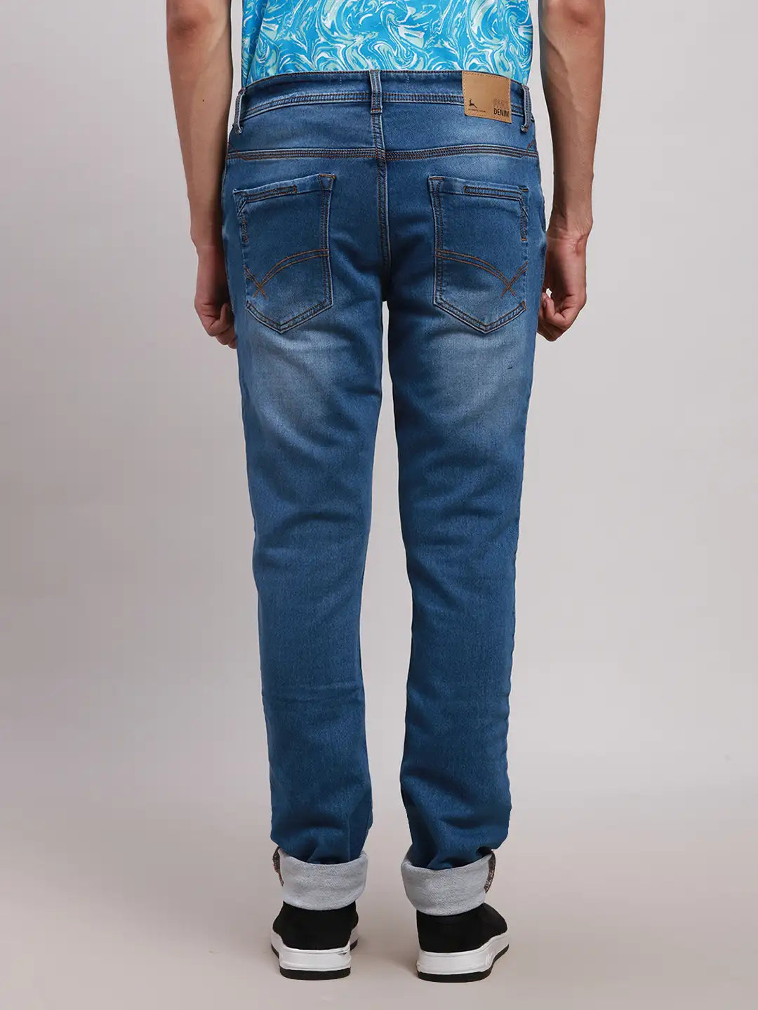Men Blue Slim Tapered Fit Plain Cotton Blend Jeans