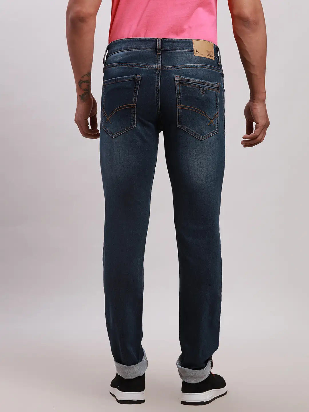 Men Blue Slim Tapered Fit Plain Cotton Blend Jeans