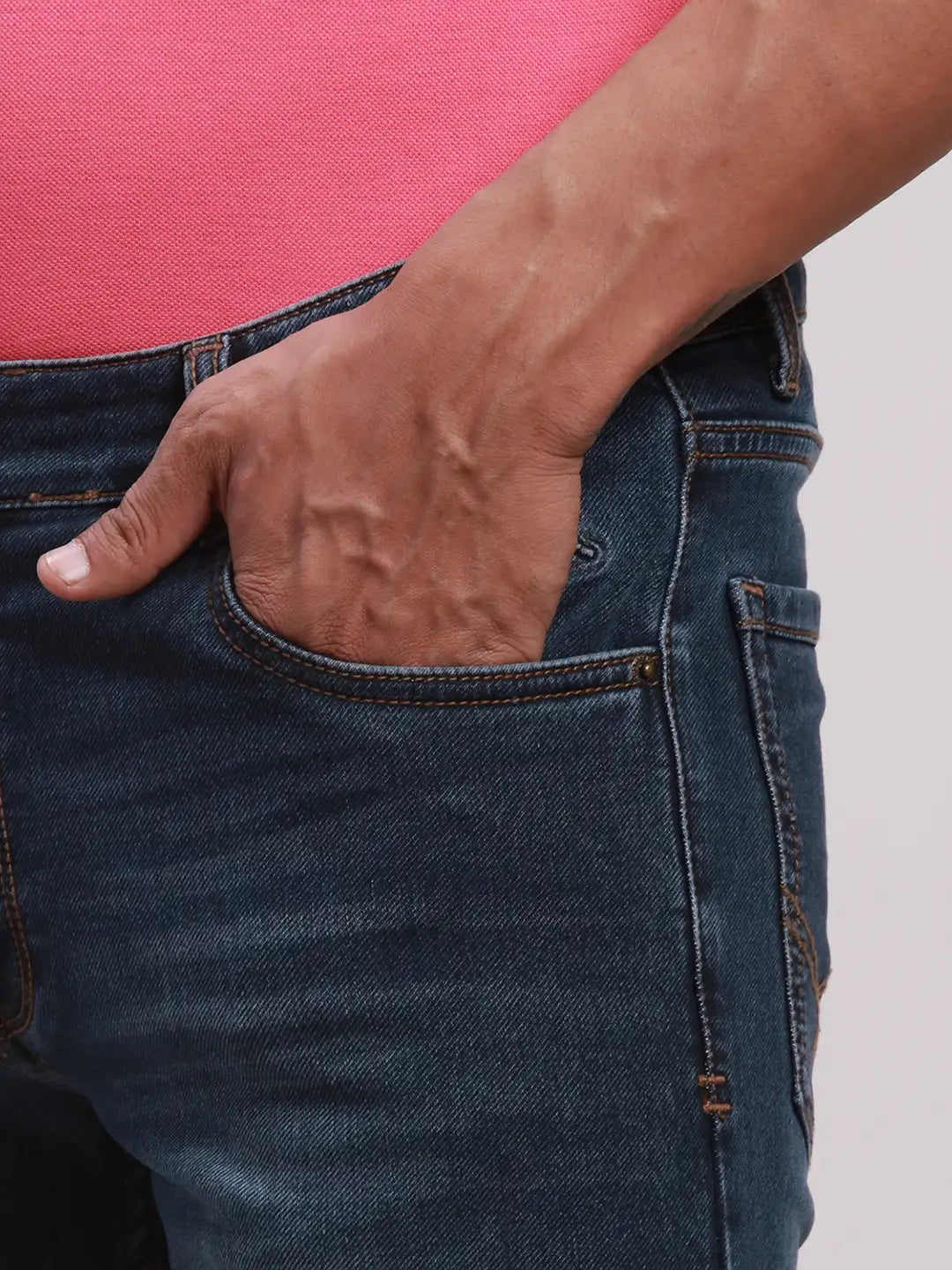 Men Blue Slim Tapered Fit Plain Cotton Blend Jeans