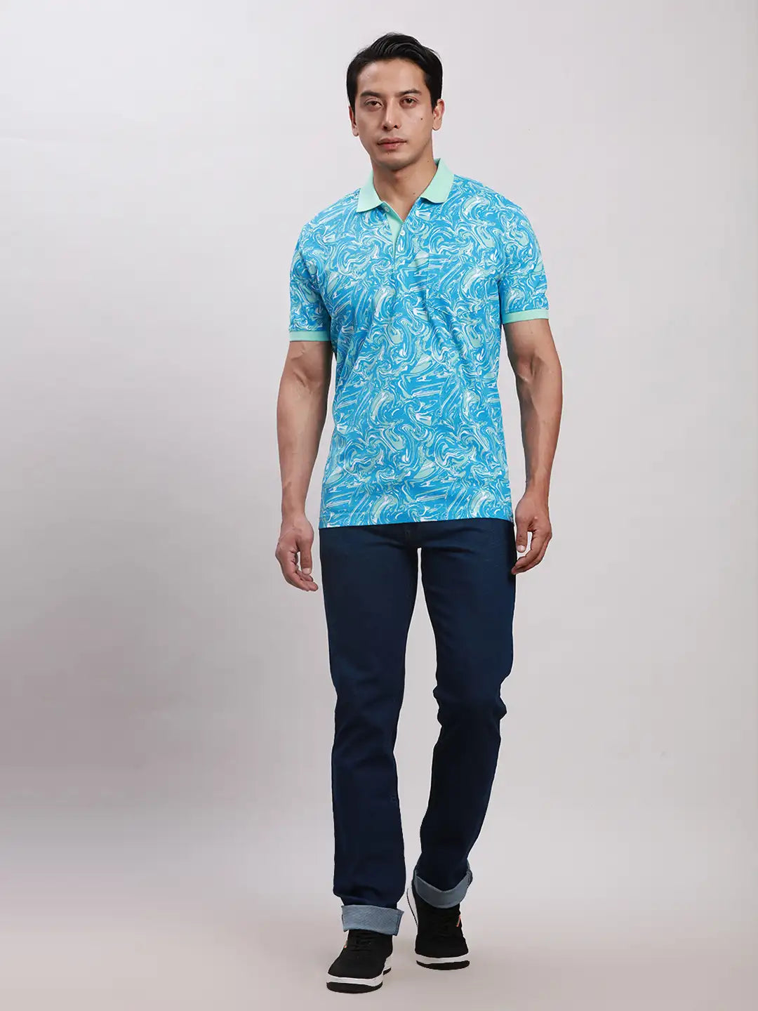 Parx Men Blue Twill Low Rise Tapered Fit Cotton Blend Jeans